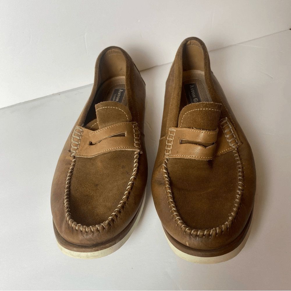 Aston Grey Scadicci Mens Penny Loafers 10.5 Brown Leather Suede Moc Toe Shoes
